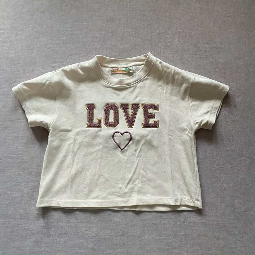 Vintage Havana Cream & Purple Embroidered Heart Love Sweatshirt Top Size S